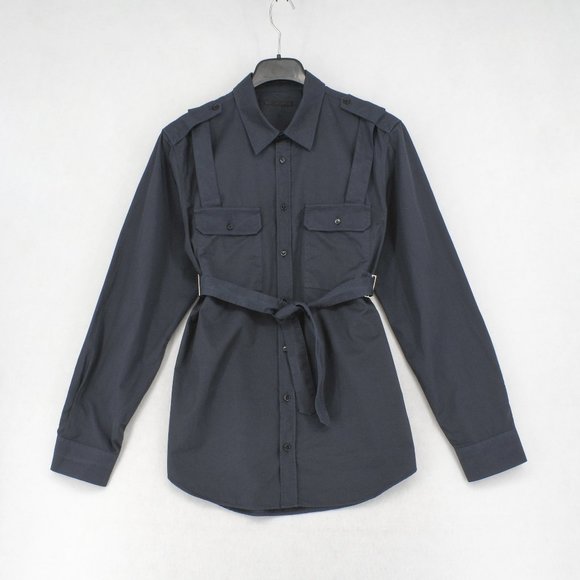 Helmut Lang Other - Helmut Lang Parachute Shirt Men Long Sleeve Button Down Belt Cotton Top Navy XL